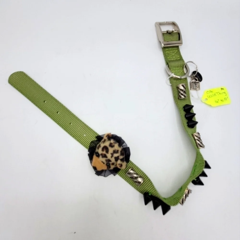 CUSTOMIZED Dog Collar Wild Thing Cub Green with Bling and Black Spikes